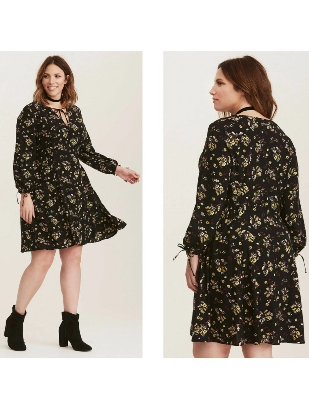 Torrid Black Floral Daisy Tie Challis Smocked Black Dress Plus 3X 22 24 #44811BB